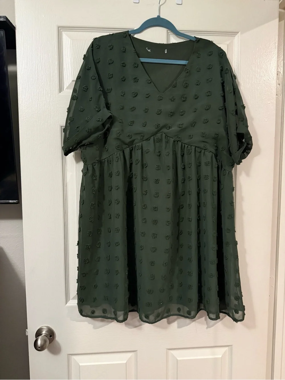 Casual Olive Green V-Neck Babydoll Dress